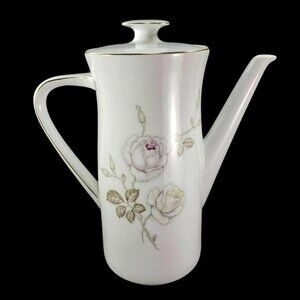 Johann Haviland Sweetheart Rose Coffee Pot‎ Bavaria Germany Pink Yellow Floral